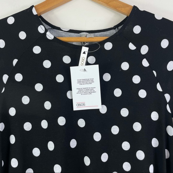 NWT ASOS Black/White Polka Dot Long Sleeve Top Size 6 - Picture 2 of 5